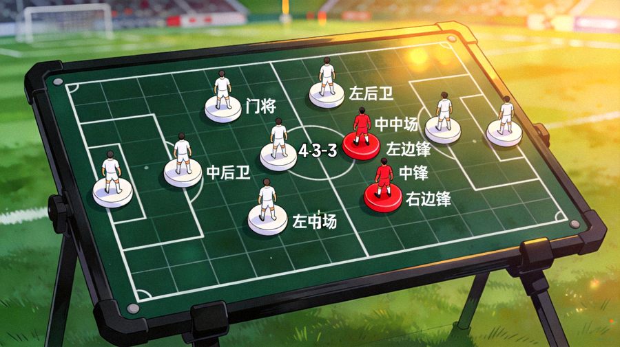足球战术板上摆放的棋子与球队阵型站位示意